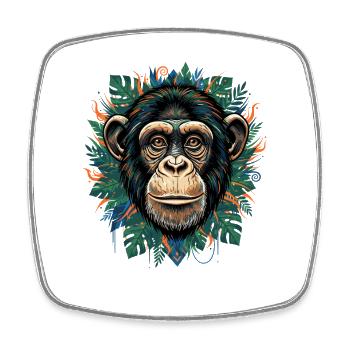 Monkey portrait in tropical green - Square fridge magnet - white - Front