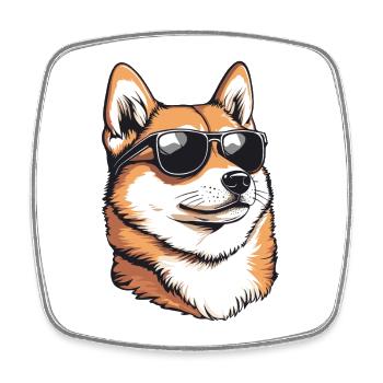 Shiba mit Sonnenbrillen-Charme - Viereckiger Kühlschrankmagnet - Weiß - Vorne