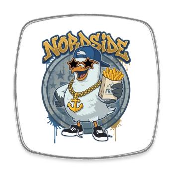 Nordside Seagull – Dessin animé Street Rap Fries - Magnet carré - blanc - Devant