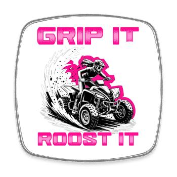 Quad ATV Woman Girl Four Wheeler - Viereckiger Kühlschrankmagnet - Weiß - Vorne