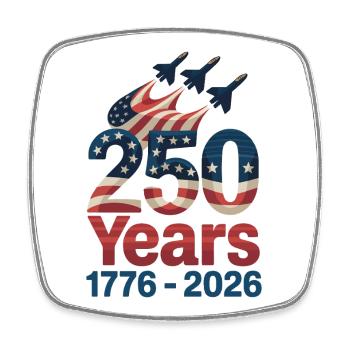 USA 250 Bannière des années 1776-2026 avec étoiles - Magnet carré - blanc - Devant