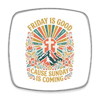 Freitag, guter Sonntag, christliches Blumendesign - Viereckiger Kühlschrankmagnet - Weiß - Vorne