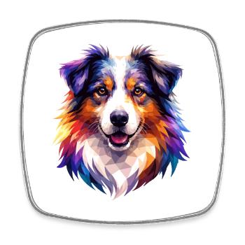 Art coloré en polygones australiens – Australian Shepherd - Magnet carré - blanc - Devant