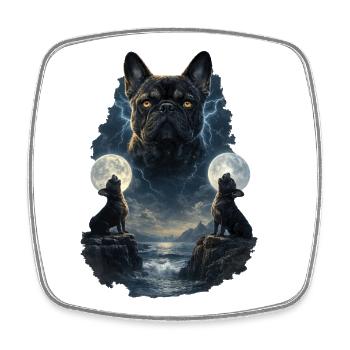 Frenchie Bouledogue Français Deux Lunes - Magnet carré - blanc - Devant