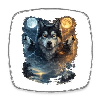 Deux Lunes Husky Sibérien - Magnet carré - blanc - Devant