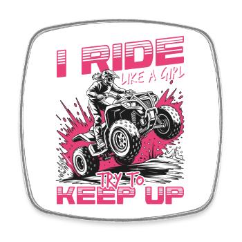 Quad ATV Woman Girl Four Wheeler - Viereckiger Kühlschrankmagnet - Weiß - Vorne