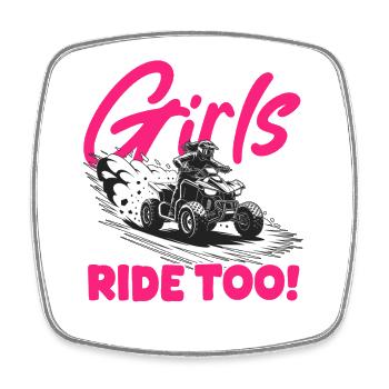Quad ATV Woman Girl Four Wheeler - Viereckiger Kühlschrankmagnet - Weiß - Vorne