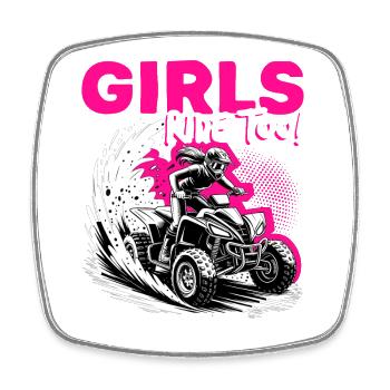 Quad ATV Woman Girl Four Wheeler - Viereckiger Kühlschrankmagnet - Weiß - Vorne