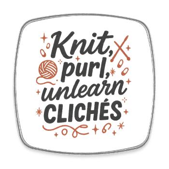 Stitches instead of clichés | Knitting Men - Square fridge magnet - white - Front