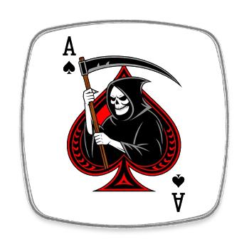 Reaper mit Sense auf dem Ass der Schwerter - Viereckiger Kühlschrankmagnet - Weiß - Vorne
