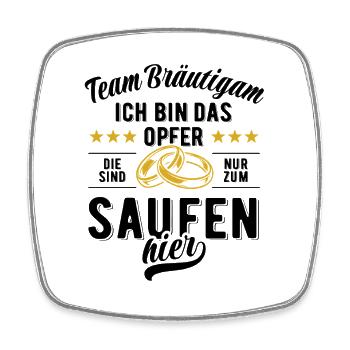 JGA Team Bräutigam Ich bin das Opfer - Bier saufen - Viereckiger Kühlschrankmagnet - Weiß - Vorne