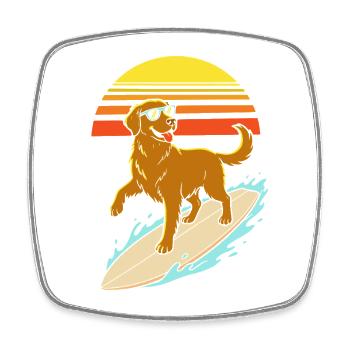Chien surfeur à lunettes – style rétro de plage - Magnet carré - blanc - Devant