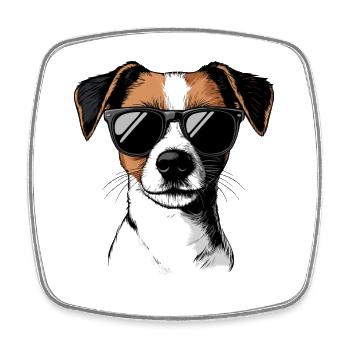 Jack Russel mit Sonnenbrille - Viereckiger Kühlschrankmagnet - Weiß - Vorne