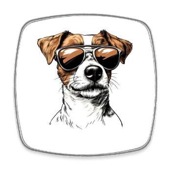 Sunglasses Dog Cartoon - Square fridge magnet - white - Front