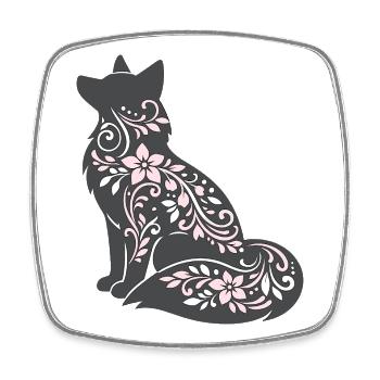 Blumenverzierte Katzen-Silhouette - Viereckiger Kühlschrankmagnet - Weiß - Vorne