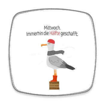  Lustiger Möwe Spruch  Mittwoch Halb Geschafft  - Viereckiger Kühlschrankmagnet - Weiß - Vorne