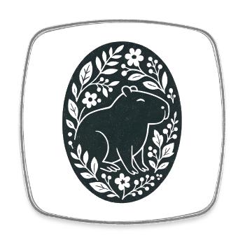 Capybara | Art populaire de la forêt de fleurs - Magnet carré - blanc - Devant