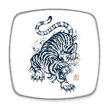 Tiger, Japanische Ästhetik - Viereckiger Kühlschrankmagnet - Weiß - Vorne