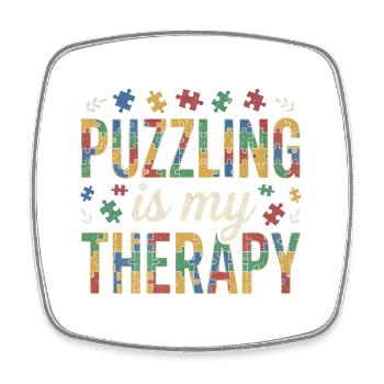 Puzzling is my Therapy - Retro Puzzle - Square fridge magnet - white - Front
