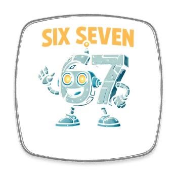 Six Seven 67 Italian Brainrot Roboter Meme Humor - Viereckiger Kühlschrankmagnet - Weiß - Vorne