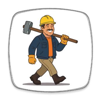 Funny construction worker with sledgehammer - Square fridge magnet - white - Front