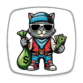 Chat avec de l’argent et des lunettes de soleil - Magnet carré - blanc - Devant