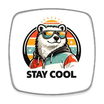 Stay Cool Eisbär im Retro Sonnenbrillen Look - Viereckiger Kühlschrankmagnet - Weiß - Vorne
