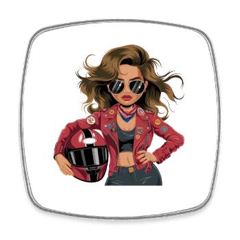  Coole Bikerin mit roter Lederjacke Sonnenbrille - Viereckiger Kühlschrankmagnet - Weiß - Vorne