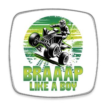 Quad ATV Boy Men Four Wheeler - Viereckiger Kühlschrankmagnet - Weiß - Vorne