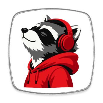 Raccoon Beats Hoodie Mascot - Square fridge magnet - white - Front