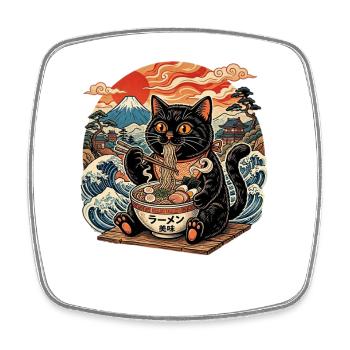 Cat Eat Noodle: Amour des Chats Gourmands - Magnet carré - blanc - Devant