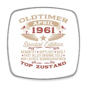 65. Geburtstag Geschenk Mann Oldtimer April 1961 - Viereckiger Kühlschrankmagnet - Weiß - Vorne