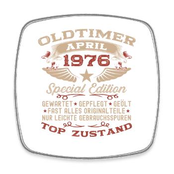 50. Geburtstag Geschenk Mann Oldtimer April 1976 - Viereckiger Kühlschrankmagnet - Weiß - Vorne