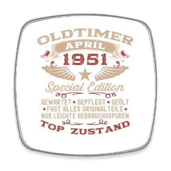 75. Geburtstag Geschenk Mann Oldtimer April 1951 - Viereckiger Kühlschrankmagnet - Weiß - Vorne