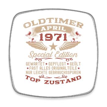 55. Geburtstag Geschenk Mann Oldtimer April 1971 - Viereckiger Kühlschrankmagnet - Weiß - Vorne