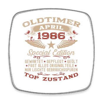 40. Geburtstag Geschenk Mann Oldtimer April 1986 - Viereckiger Kühlschrankmagnet - Weiß - Vorne