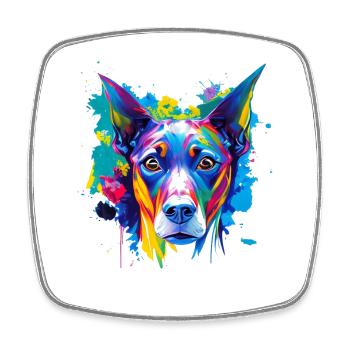 Doberman Pinscher Pop Art Buntes Hundegesicht - Viereckiger Kühlschrankmagnet - Weiß - Vorne