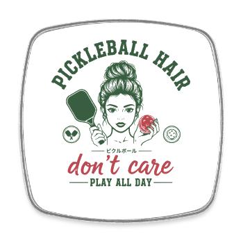 Pickleball Hair Dont Care Play All Day Funny - Square fridge magnet - white - Front