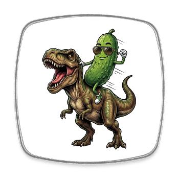 Saure Gurke reitet auf Dinosaurier - Viereckiger Kühlschrankmagnet - Weiß - Vorne