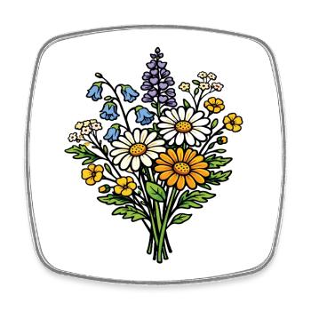 Bouquet de fleurs sauvages - Magnet carré - blanc - Devant