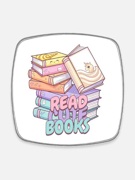 Cute Kawaii Look Stack of Books Design - Square fridge magnet - white