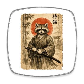 Samurai, Waschbär, Japanische Kunst, Anime - Viereckiger Kühlschrankmagnet - Weiß - Vorne