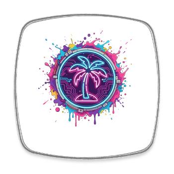 Neon palm tree in cyber circle - Square fridge magnet - white - Front