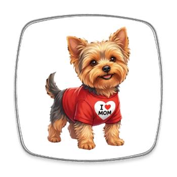 Yorkshire Terrier I Love Mom Cartoon - Viereckiger Kühlschrankmagnet - Weiß - Vorne