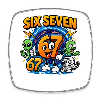Six Seven 67 Italian Brainrot Nerd Humour Drôle - Magnet carré - blanc - Devant