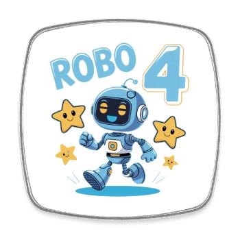 Roboter Geburtstagsmotiv 4 Jahre Jungen Geschenk - Viereckiger Kühlschrankmagnet - Weiß - Vorne