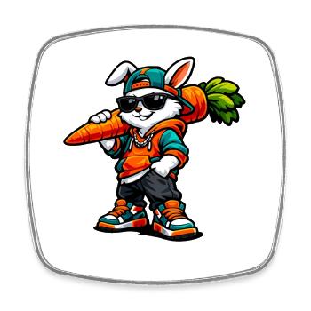 Funny Easter Bunny with Carrot Rabbit - Viereckiger Kühlschrankmagnet - Weiß - Vorne