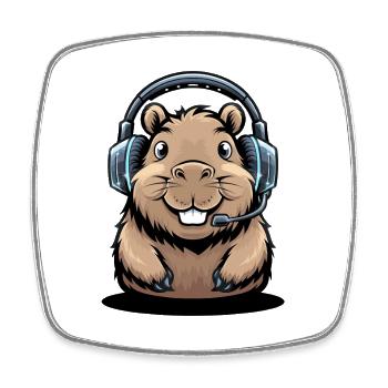 Capybara Gamer With Headset Cute Capybara Gaming - Square fridge magnet - white - Front