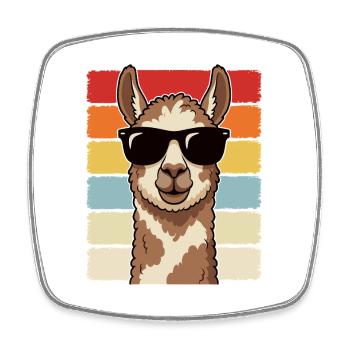 Lunettes de soleil en alpaga cool, t-shirt rétro mignon d’animaux - Magnet carré - blanc - Devant