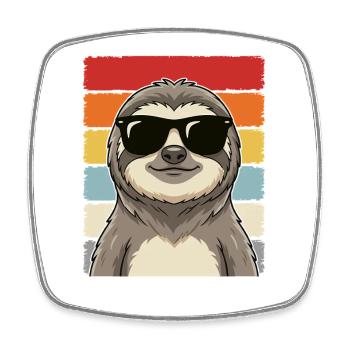 Cool Sloth Sunglasses Retro Animal Shirt - Square fridge magnet - white - Front